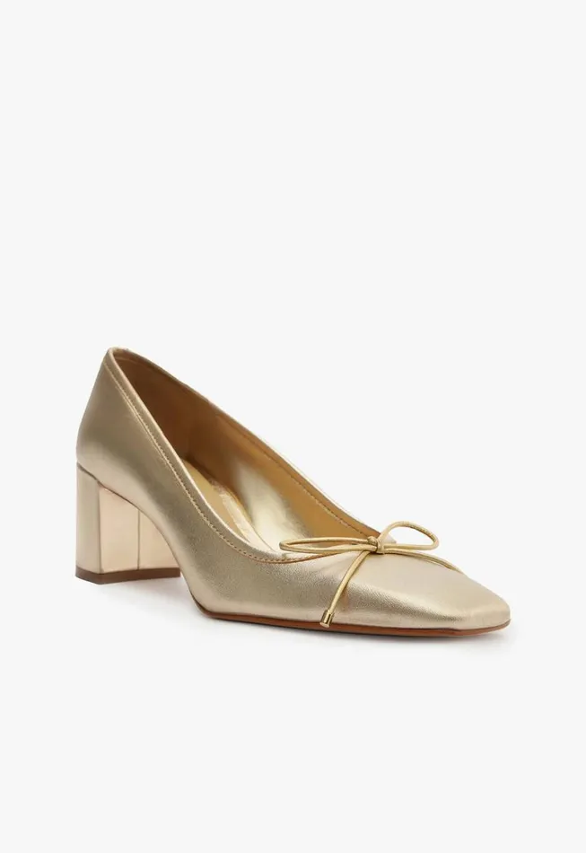 Schutz Shoes Pumps Arissa Block Metallic Leather Pump Gold 8211 Women