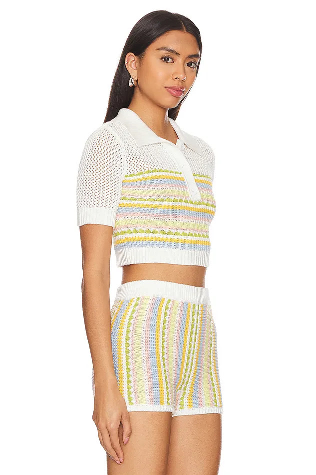 Shelly Knit Polo Light Yellow Multi Women Lovers and Friends Tops Shelly Knit Polo Light Yellow Multi Women Lovers and Friends Tops
