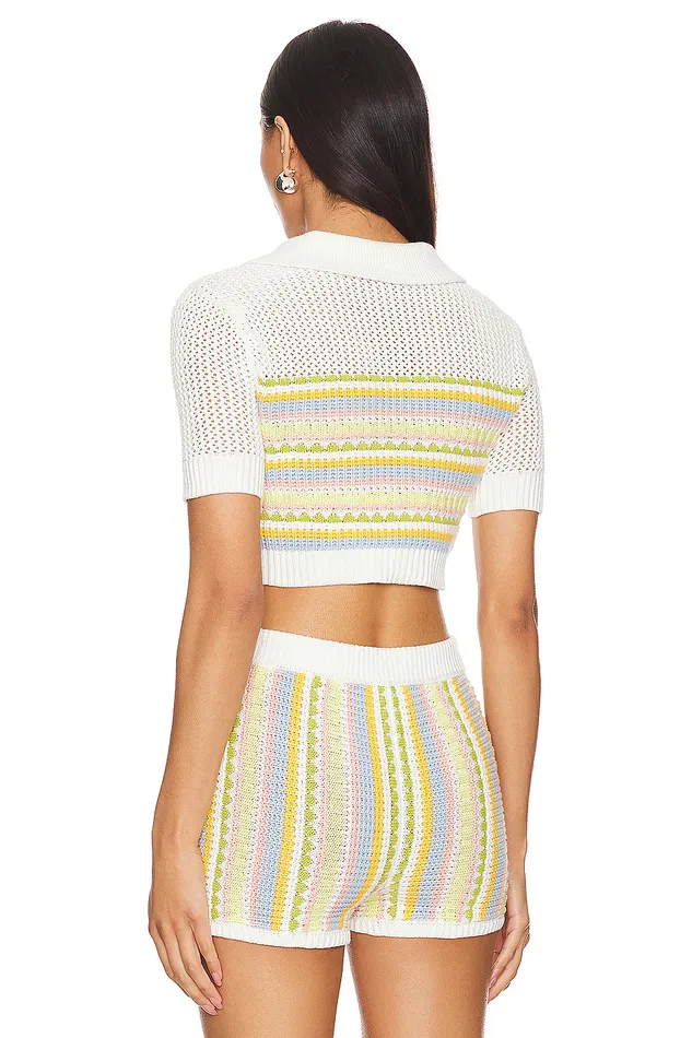 Shelly Knit Polo Light Yellow Multi Women Lovers and Friends Tops Shelly Knit Polo Light Yellow Multi Women Lovers and Friends Tops