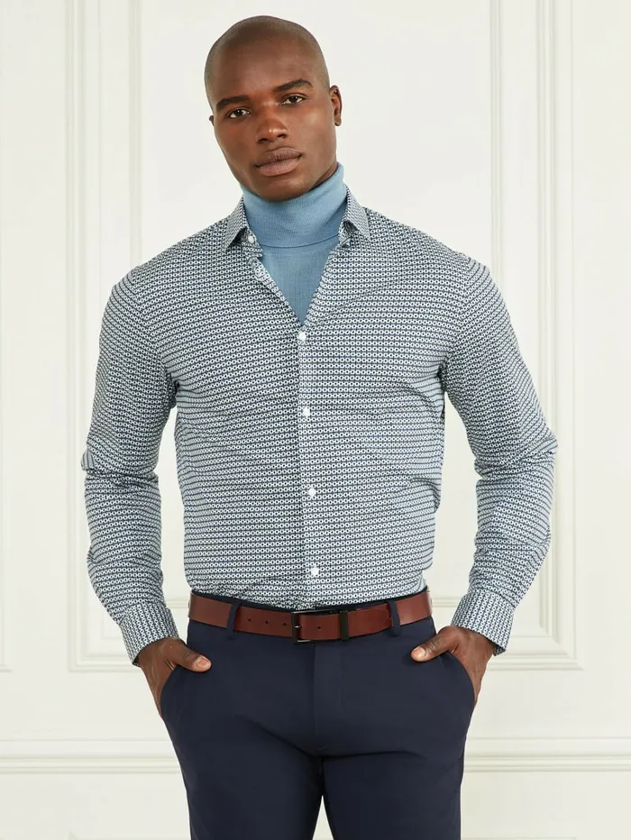 Shirts Eco Benny New Collar Paul Shirt Blue 70s Pattern Print GUESS Men