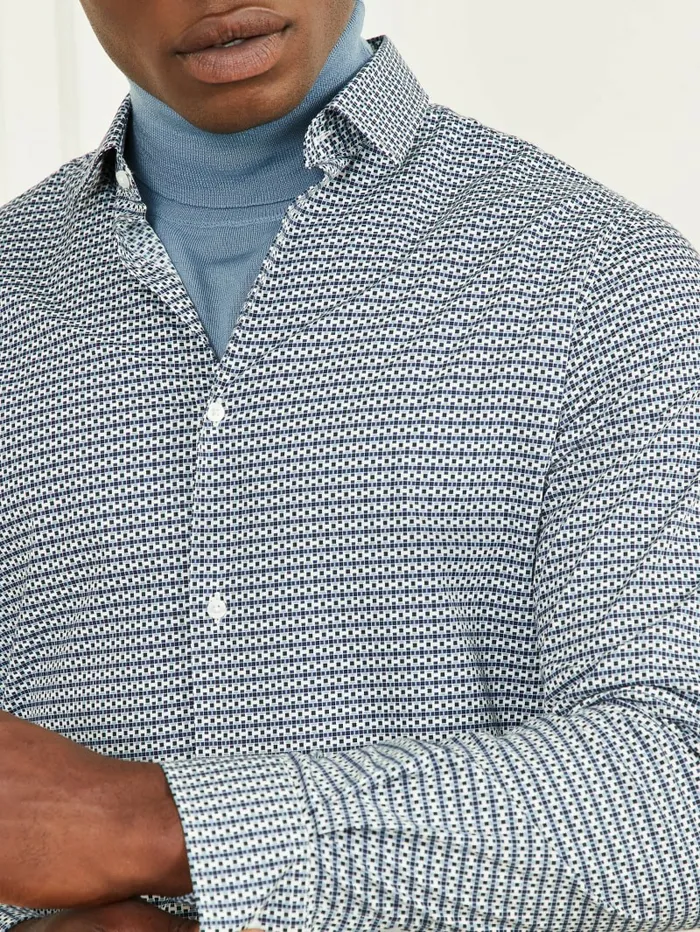 Shirts Eco Benny New Collar Paul Shirt Blue 70s Pattern Print GUESS Men