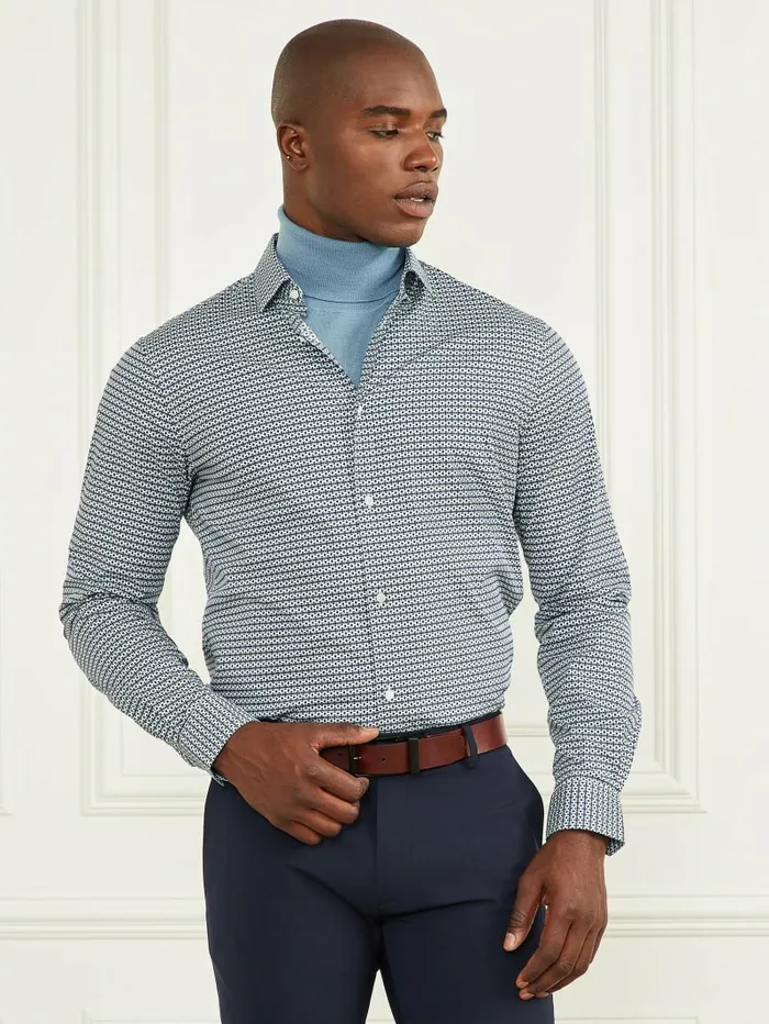 Shirts Eco Benny New Collar Paul Shirt Blue 70s Pattern Print GUESS Men