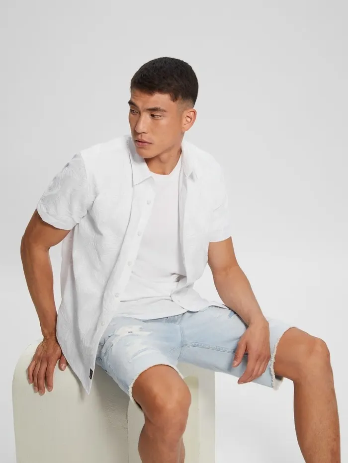 Shirts Embroidered Floral Shirt Pure White 8211 GUESS Men