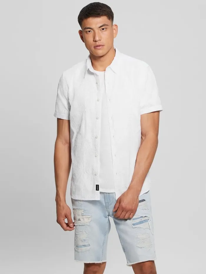 Shirts Embroidered Floral Shirt Pure White 8211 GUESS Men