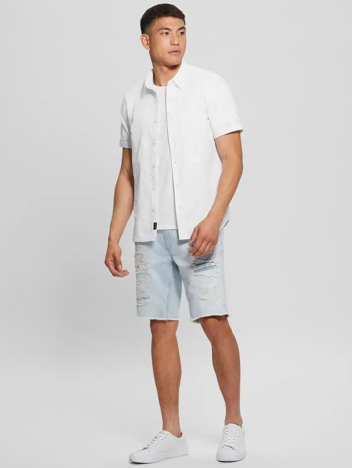 Shirts Embroidered Floral Shirt Pure White 8211 GUESS Men