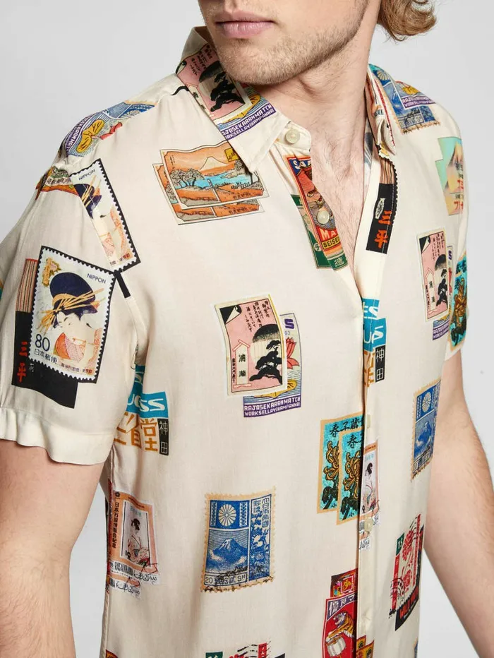 Shirts GUESS Men Eco Post Card Shirt Post Card Collage