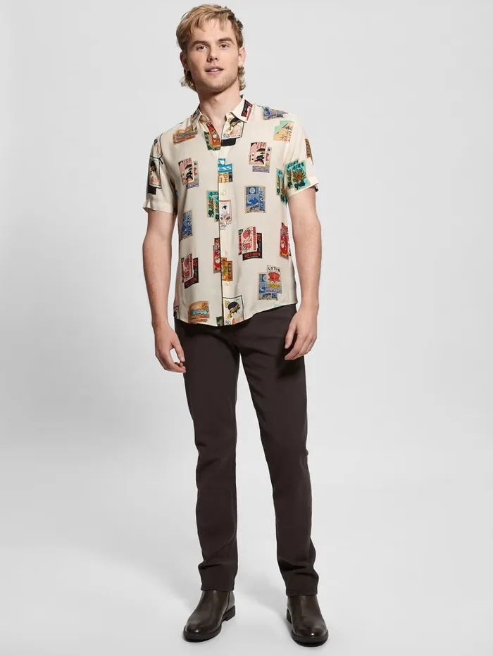 Shirts GUESS Men Eco Post Card Shirt Post Card Collage Shirts GUESS Men Eco Post Card Shirt Post Card Collage