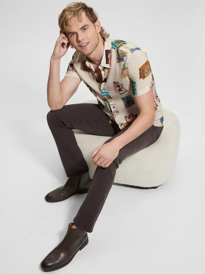 Shirts GUESS Men Eco Post Card Shirt Post Card Collage Shirts GUESS Men Eco Post Card Shirt Post Card Collage