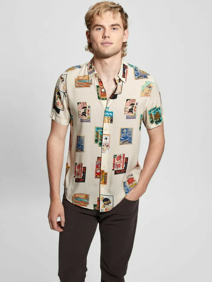 Shirts GUESS Men Eco Post Card Shirt Post Card Collage Shirts GUESS Men Eco Post Card Shirt Post Card Collage