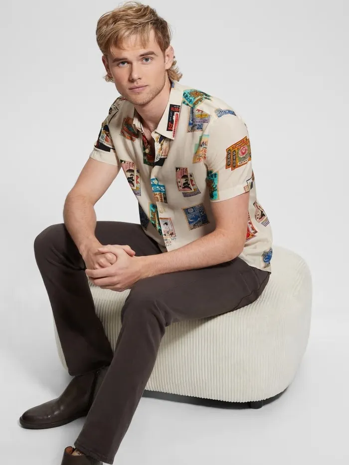 Shirts GUESS Men Eco Post Card Shirt Post Card Collage Shirts GUESS Men Eco Post Card Shirt Post Card Collage