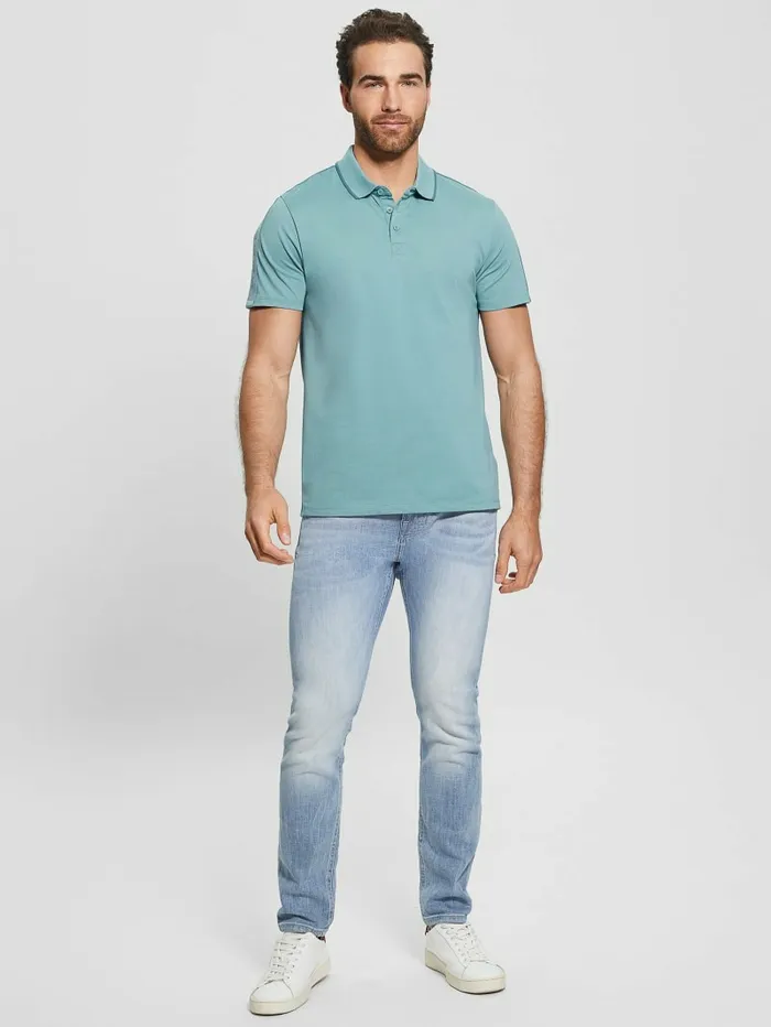 Shirts GUESS Men Paul Pique Tape Polo Shirt Honest Blue Shirts GUESS Men Paul Pique Tape Polo Shirt Honest Blue