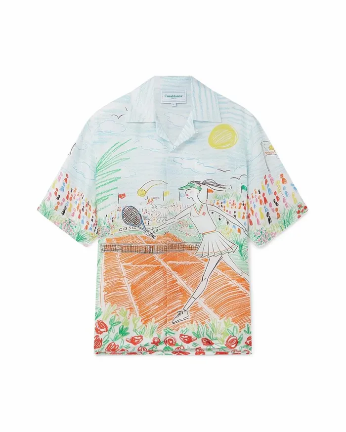 Shirts Men Casablanca Paris Court De Tennis Fleurie Silk Shirt
