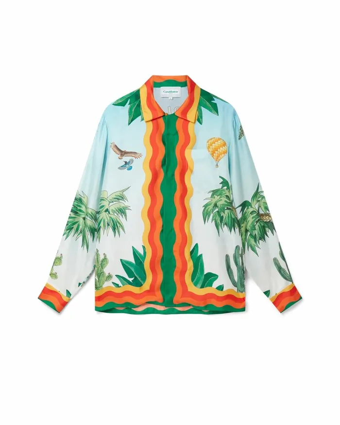 Shirts Men Casablanca Paris Palm Springs Tennis Club Cuban Collar Silk Shirt