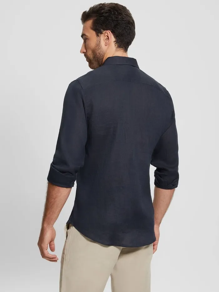 Shirts Men Eco Island Linen Shirt Bleu lgant GUESS Shirts Men Eco Island Linen Shirt Bleu lgant GUESS