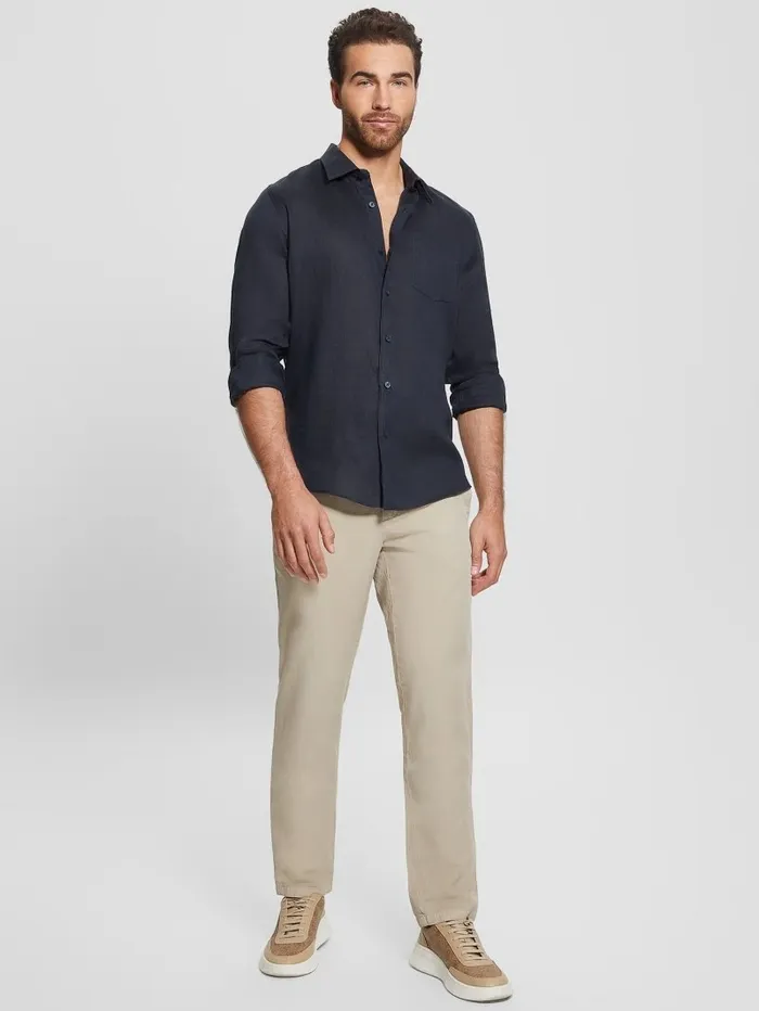 Shirts Men Eco Island Linen Shirt Bleu lgant GUESS Shirts Men Eco Island Linen Shirt Bleu lgant GUESS