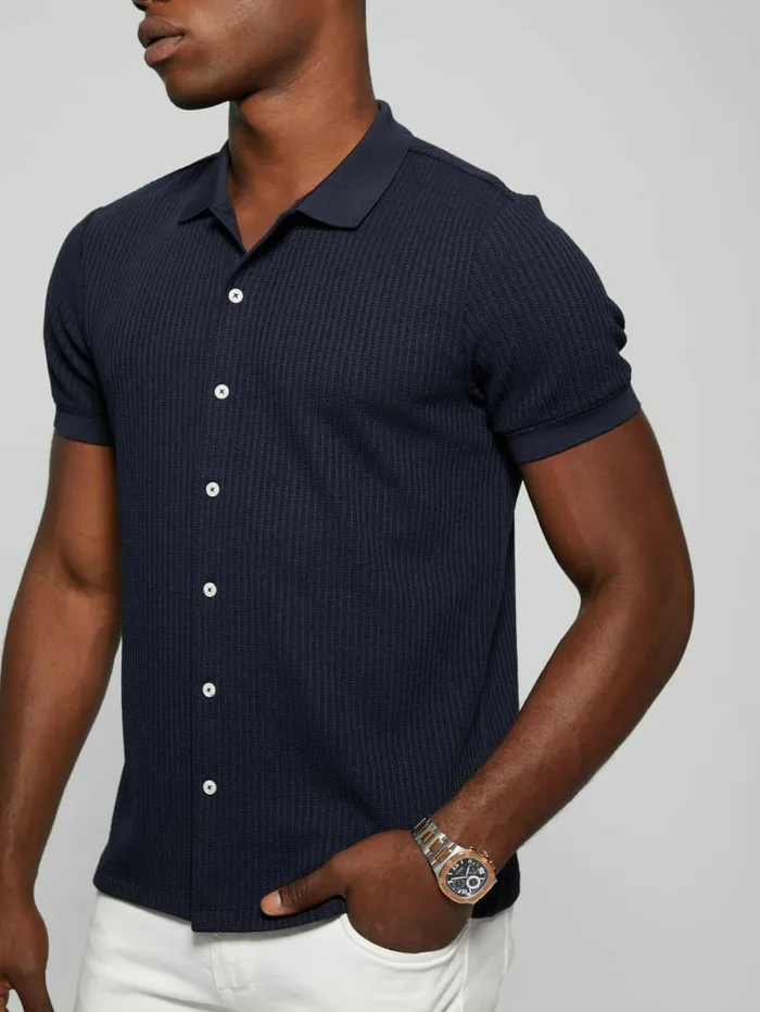 Shirts Pointelle Knit Shirt Bleu lgant GUESS Men