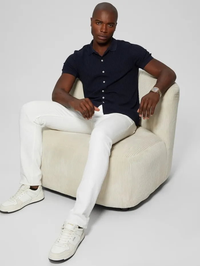 Shirts Pointelle Knit Shirt Bleu lgant GUESS Men Shirts Pointelle Knit Shirt Bleu lgant GUESS Men