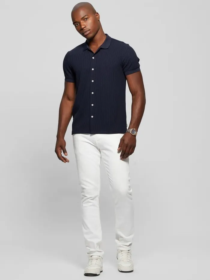 Shirts Pointelle Knit Shirt Bleu lgant GUESS Men Shirts Pointelle Knit Shirt Bleu lgant GUESS Men