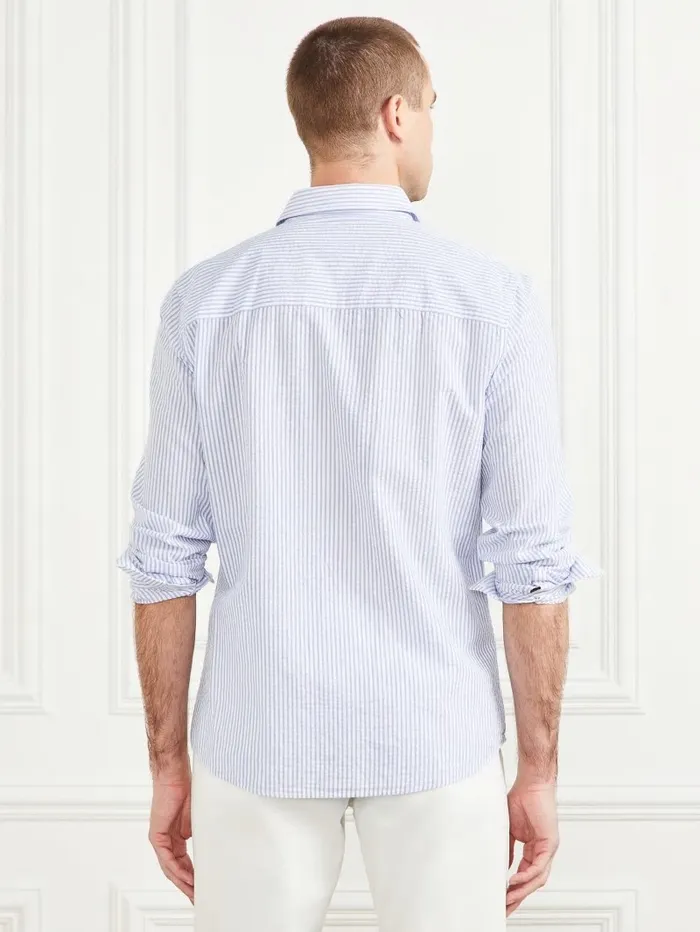 Shirts Seersucker Italian Notched Cuff Shirt Blue And White Stripes 8211 GUESS Men Shirts Seersucker Italian Notched Cuff Shirt Blue And White Stripes 8211 GUESS Men