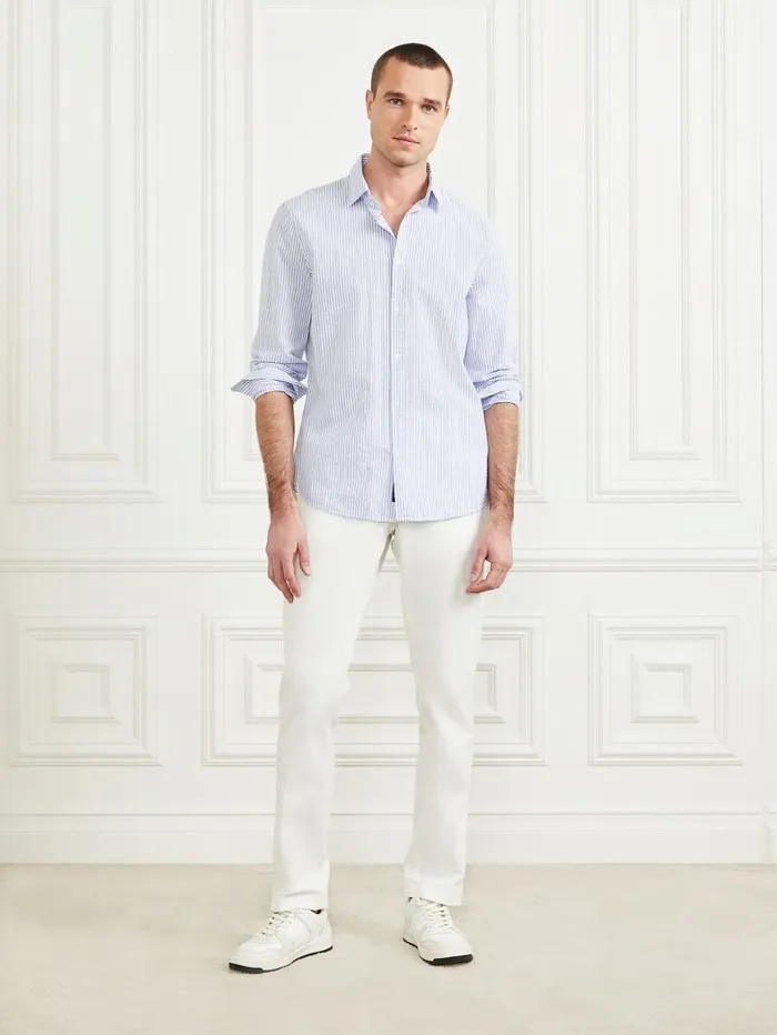 Shirts Seersucker Italian Notched Cuff Shirt Blue And White Stripes 8211 GUESS Men Shirts Seersucker Italian Notched Cuff Shirt Blue And White Stripes 8211 GUESS Men