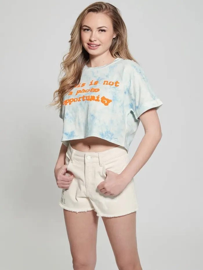 Slogan Crop Tee Morning Glory Multi Women Tops GUESS Slogan Crop Tee Morning Glory Multi Women Tops GUESS