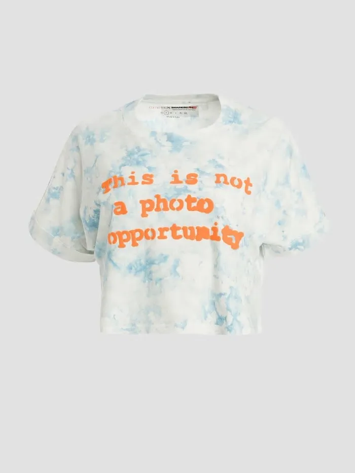 Slogan Crop Tee Morning Glory Multi Women Tops GUESS Slogan Crop Tee Morning Glory Multi Women Tops GUESS