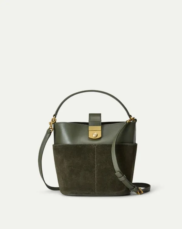 Small Crest Lock Suede Bucket Bag Pine Women Veronica Beard Handbags