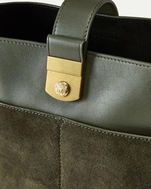 Small Crest Lock Suede Bucket Bag Pine Women Veronica Beard Handbags Small Crest Lock Suede Bucket Bag Pine Women Veronica Beard Handbags