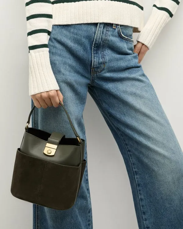 Small Crest Lock Suede Bucket Bag Pine Women Veronica Beard Handbags Small Crest Lock Suede Bucket Bag Pine Women Veronica Beard Handbags