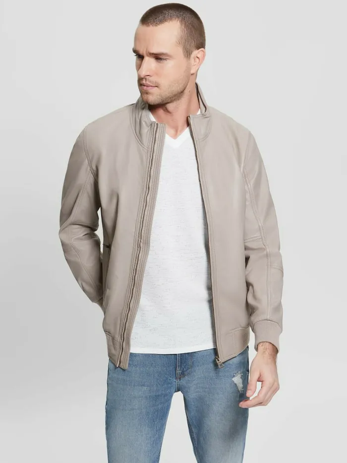 Soft Leather Jacket Pasadena Stone Jackets and Coats GUESS Men