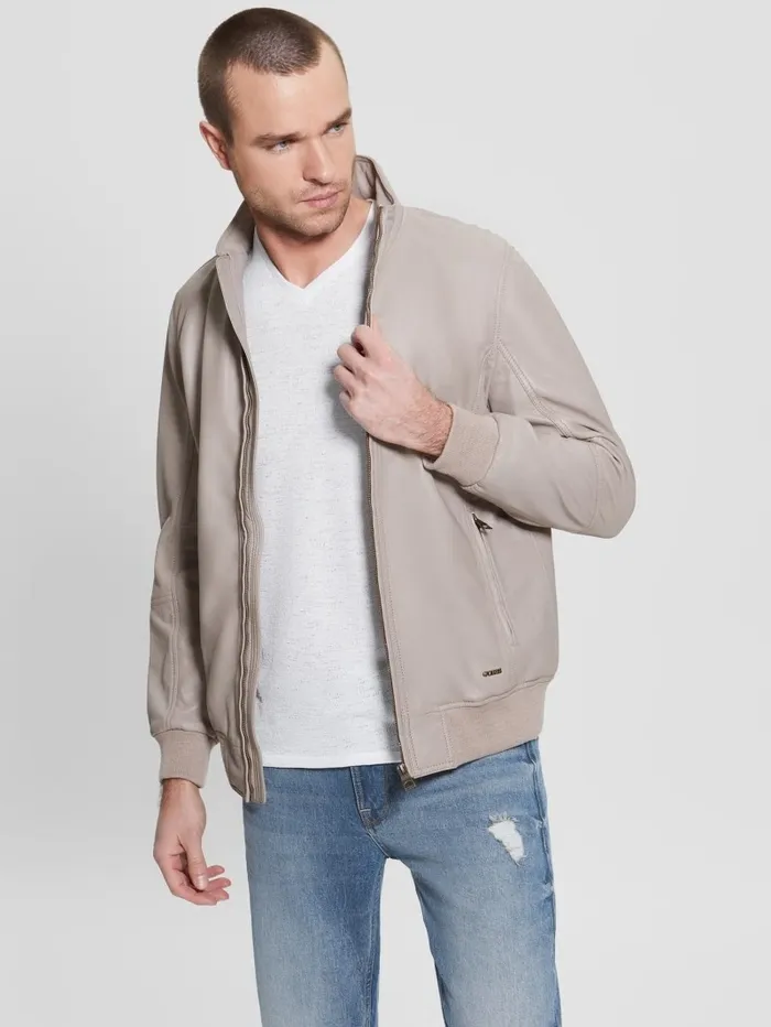 Soft Leather Jacket Pasadena Stone Jackets and Coats GUESS Men