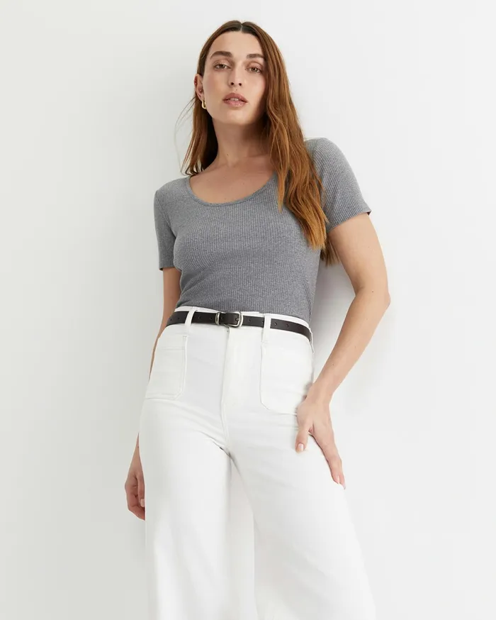Sportscraft Allie Scoop Rib Tee Charcoal Melange Women Tops and Tees