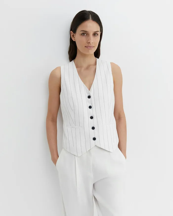 Sportscraft Brianne Stripe Vest Whitenavy Women Jackets and Vests
