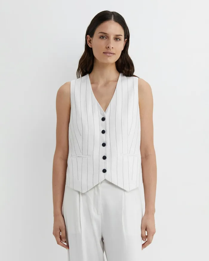 Sportscraft Brianne Stripe Vest Whitenavy Women Jackets and Vests