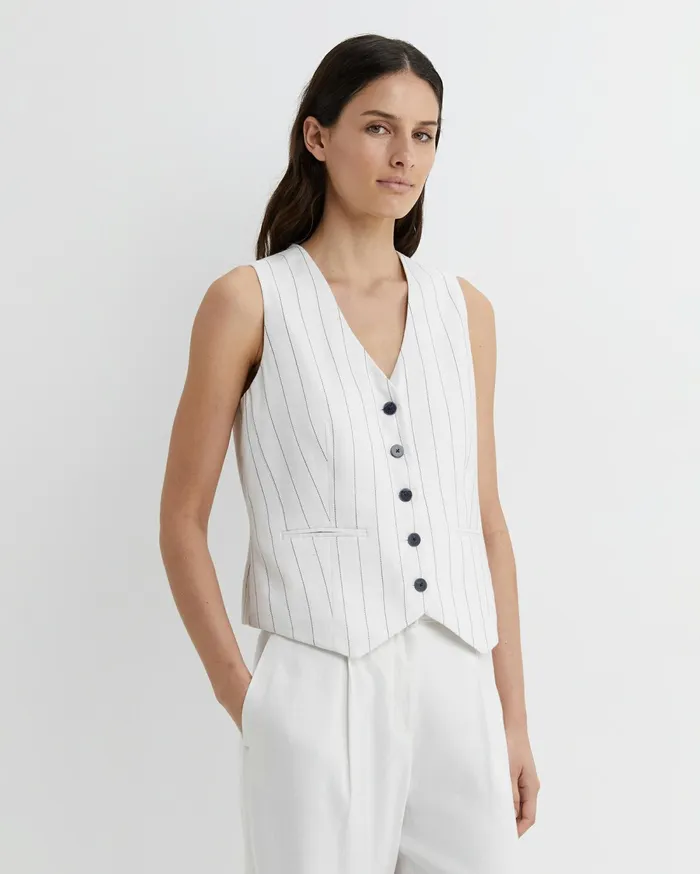 Sportscraft Brianne Stripe Vest Whitenavy Women Jackets and Vests