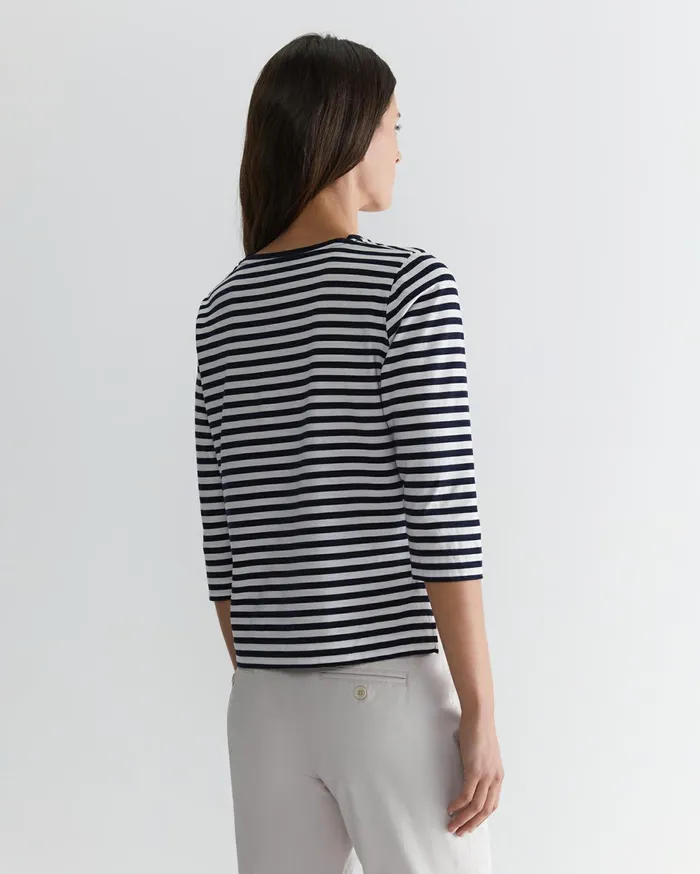 Sportscraft Cotton Crew 3 Quarter Sleeve TShirt Navywhite Women Tops and Tees