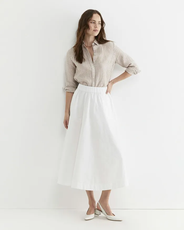 Sportscraft Dahlia Stripe Linen Shirt Tanwhite Women Shirts