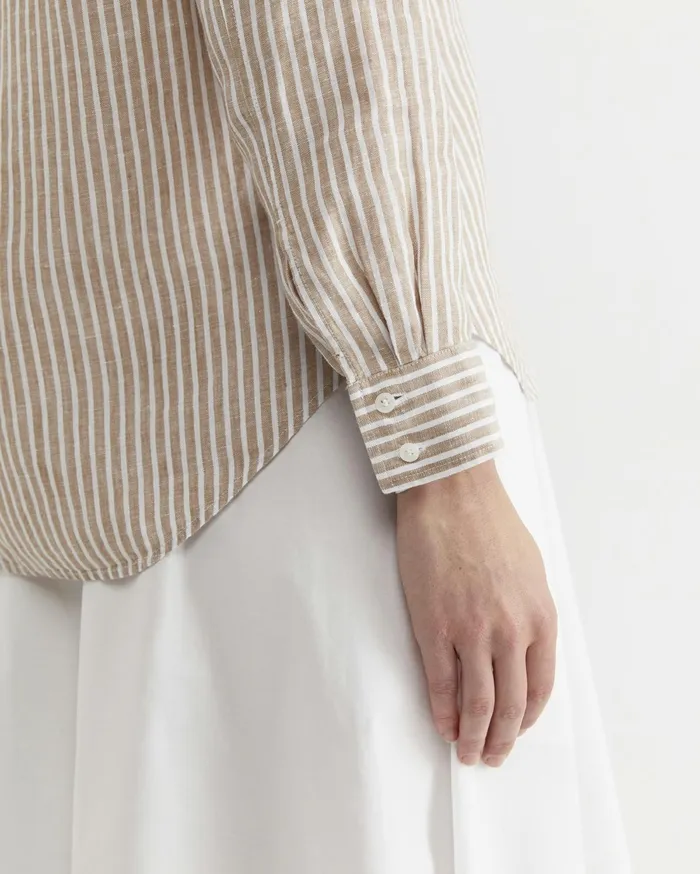 Sportscraft Dahlia Stripe Linen Shirt Tanwhite Women Shirts