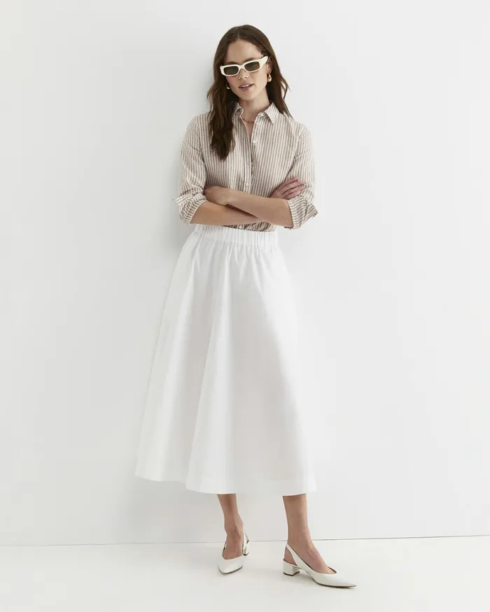 Sportscraft Dahlia Stripe Linen Shirt Tanwhite Women Shirts