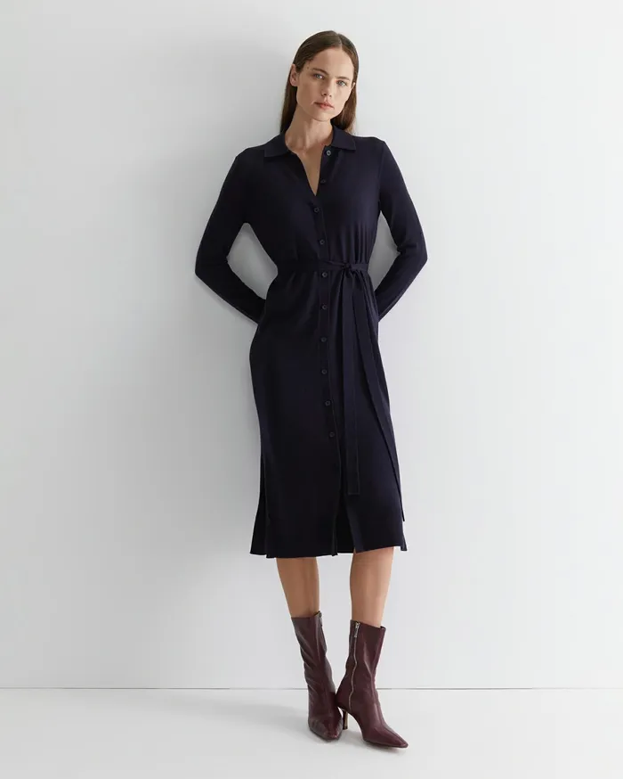 Sportscraft Francis Merino Wool Knit Dress Navy Women Dresses