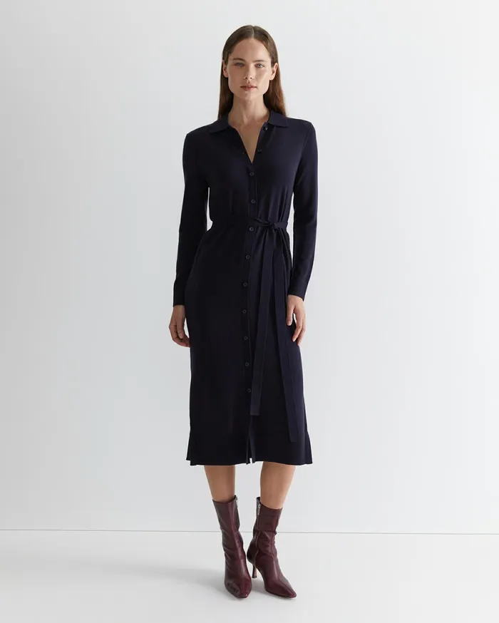 Sportscraft Francis Merino Wool Knit Dress Navy Women Dresses