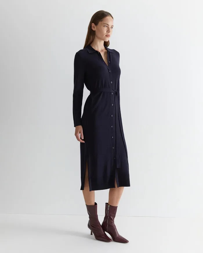 Sportscraft Francis Merino Wool Knit Dress Navy Women Dresses