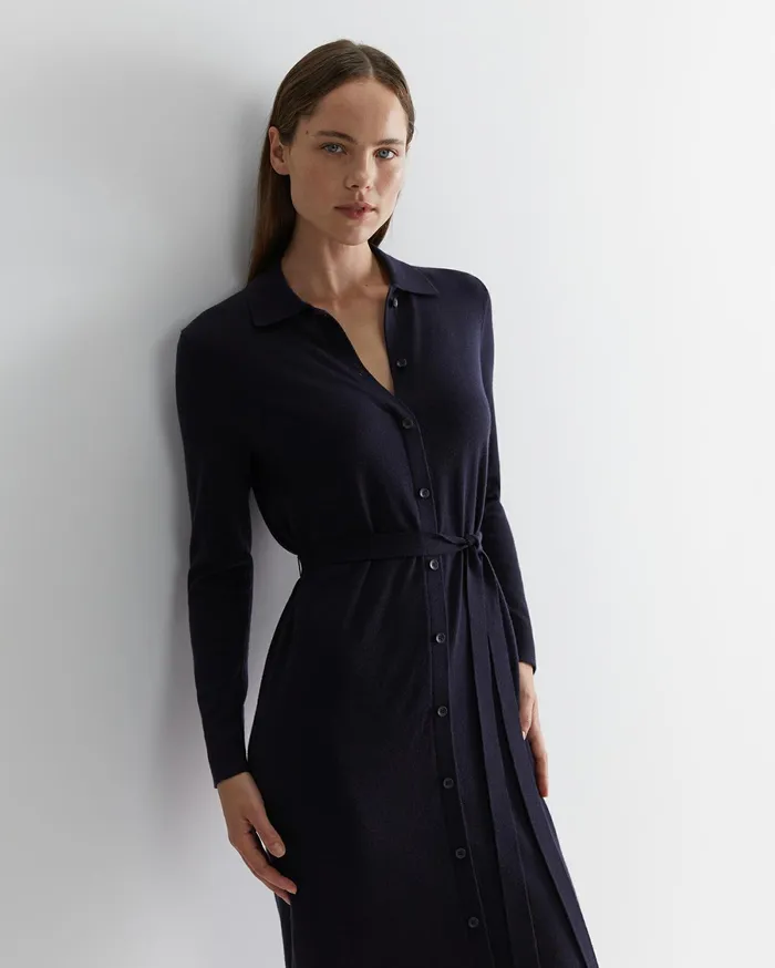 Sportscraft Francis Merino Wool Knit Dress Navy Women Dresses