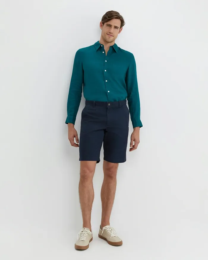 Sportscraft Long Sleeve Linen Shirt Dark Teal Men Shirts