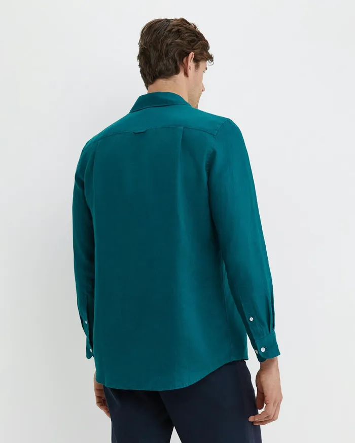 Sportscraft Long Sleeve Linen Shirt Dark Teal Men Shirts