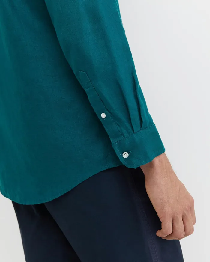 Sportscraft Long Sleeve Linen Shirt Dark Teal Men Shirts
