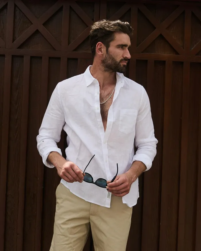 Sportscraft Long Sleeve Linen Shirt White Men Shirts