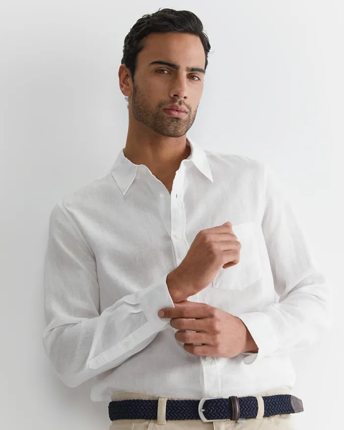Sportscraft Long Sleeve Linen Shirt White Men Shirts