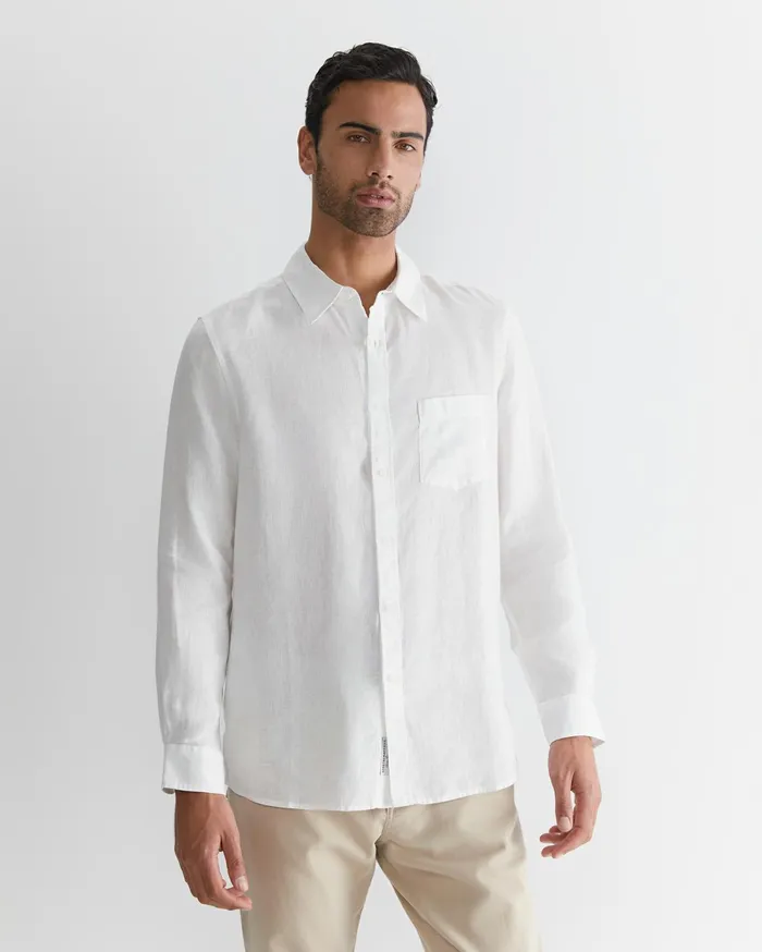 Sportscraft Long Sleeve Linen Shirt White Men Shirts