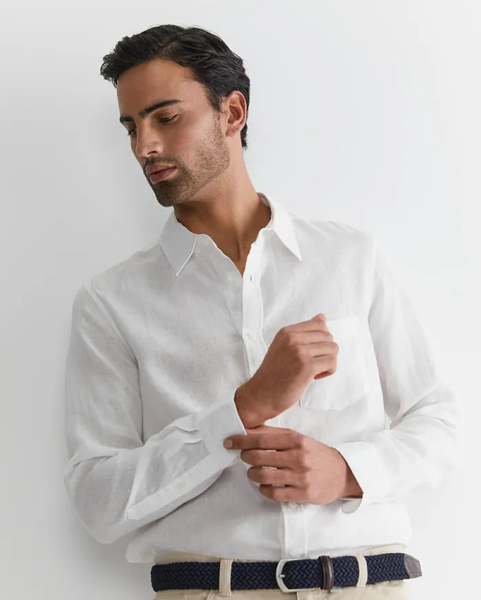 Sportscraft Long Sleeve Linen Shirt White Men Shirts